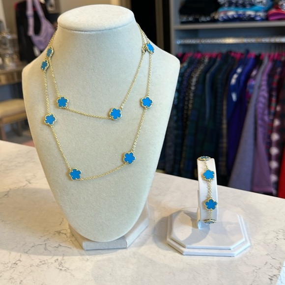 Unbranded turquoise clover stainless steel plated necklace and bracelet set - Picture 1 of 3